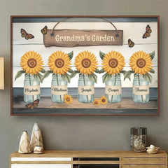 Happiness Is Blooming In Grandma's Garden - Family Personalized Custom Horizontal Poster - Gift For Mom. Grandma