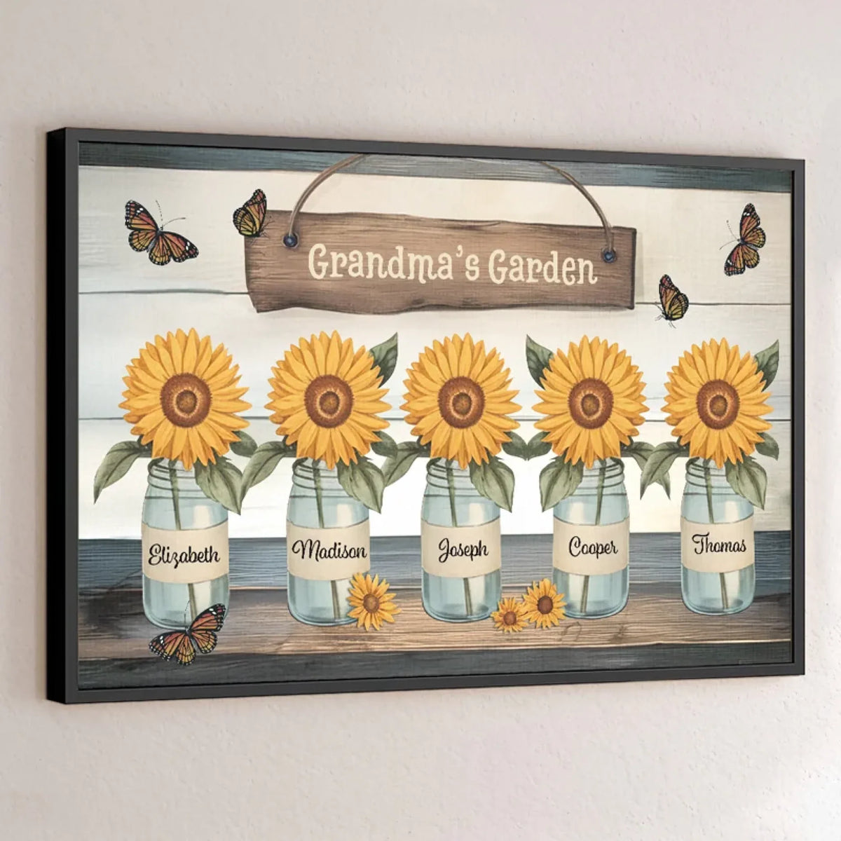 Happiness Is Blooming In Grandma's Garden - Family Personalized Custom Horizontal Poster - Gift For Mom. Grandma