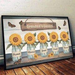 Happiness Is Blooming In Grandma's Garden - Family Personalized Custom Horizontal Poster - Gift For Mom. Grandma
