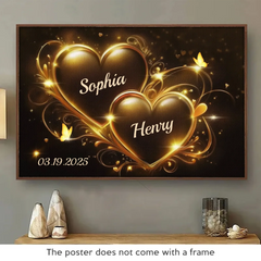 Two Hearts Beating As One - Couple Personalized Custom Horizontal Poster - Gift For Husband Wife. Anniversary