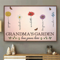 When Love Grows Here - Family Personalized Custom Horizontal Poster - Gift For Mom. Grandma