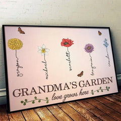When Love Grows Here - Family Personalized Custom Horizontal Poster - Gift For Mom. Grandma