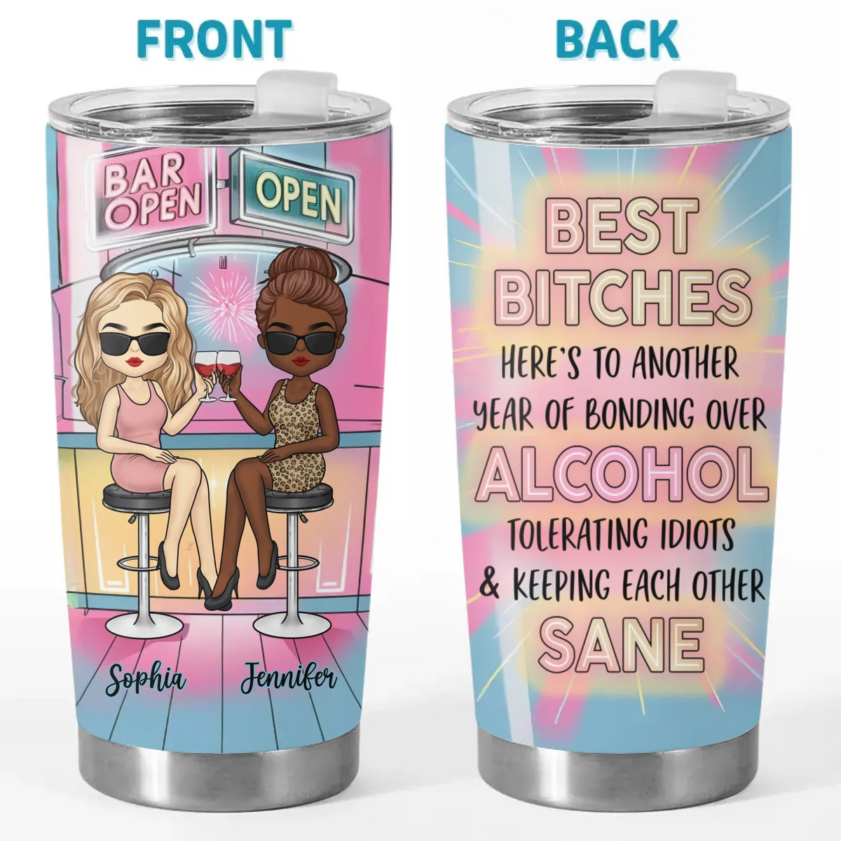 We're Chaos And Laughter - Bestie Personalized Custom Tumbler -  Gift For Best Friends. BFF. Sisters