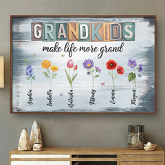 Life Is Grand With Grandkids In Hand - Family Personalized Custom Horizontal Poster - Gift For Mom. Grandma