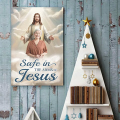 Custom Photo Safe In His Arms. Cherished In My Soul - Memorial Personalized Custom Vertical Poster - Sympathy Gift For Family Members