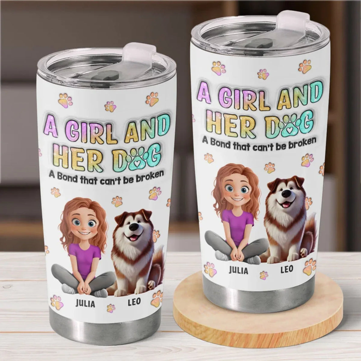 Fur-Ever Together. A Girl & Her Dogs - Dog Personalized Custom 3D Inflated Effect Printed Tumbler - Gift For Pet Owners. Pet Lovers