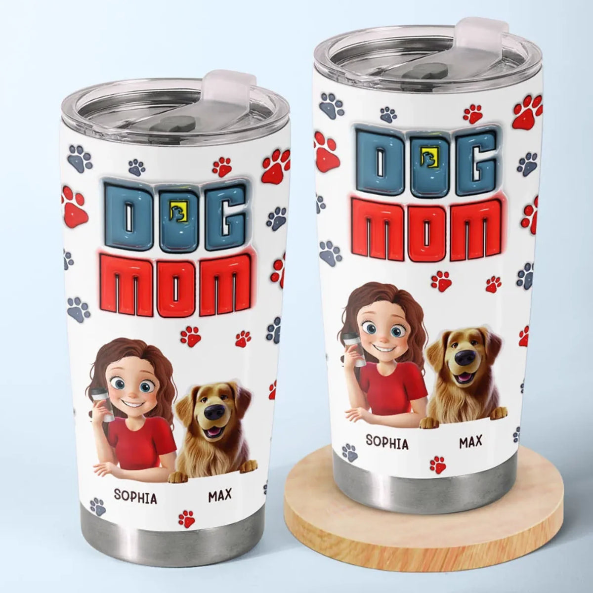 Dog Kisses And Coffee Sips - Dog Personalized Custom 3D Inflated Effect Printed Tumbler - Gift For Pet Owners. Pet Lovers
