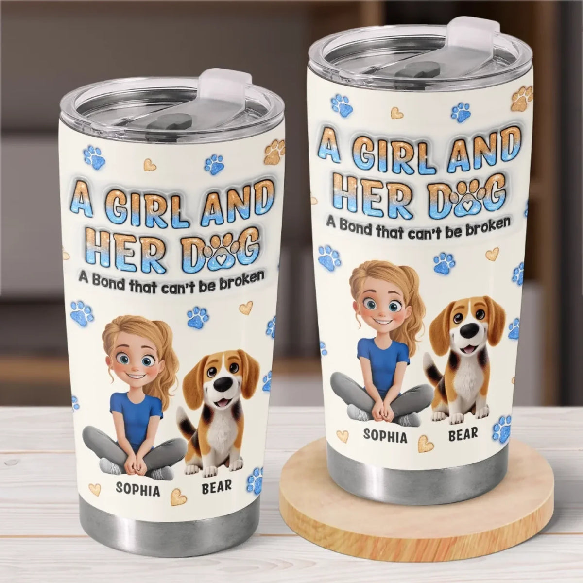 Fluffy Hugs & Wagging Tails - Dog Personalized Custom 3D Inflated Effect Printed Tumbler - Gift For Pet Owners. Pet Lovers