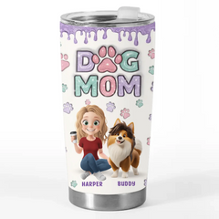Dog Mom. Happy Life - Dog Personalized Custom 3D Inflated Effect Printed Tumbler - Gift For Pet Owners. Pet Lovers