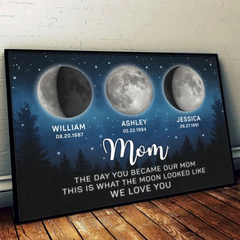 Mom. You Shine As Bright As The Moon - Family Personalized Custom Horizontal Poster - Mother's Day. Gift For Mom. Grandma