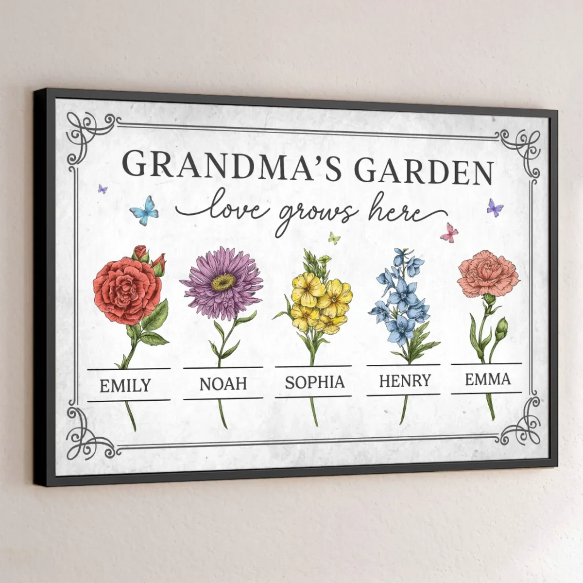 Watered By Hugs & Sunshine - Family Personalized Custom Horizontal Poster - Mother's Day. Gift For Mom. Grandma