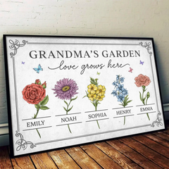 Watered By Hugs & Sunshine - Family Personalized Custom Horizontal Poster - Mother's Day. Gift For Mom. Grandma