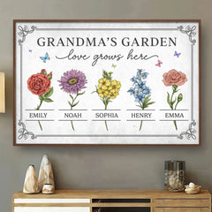Watered By Hugs & Sunshine - Family Personalized Custom Horizontal Poster - Mother's Day. Gift For Mom. Grandma