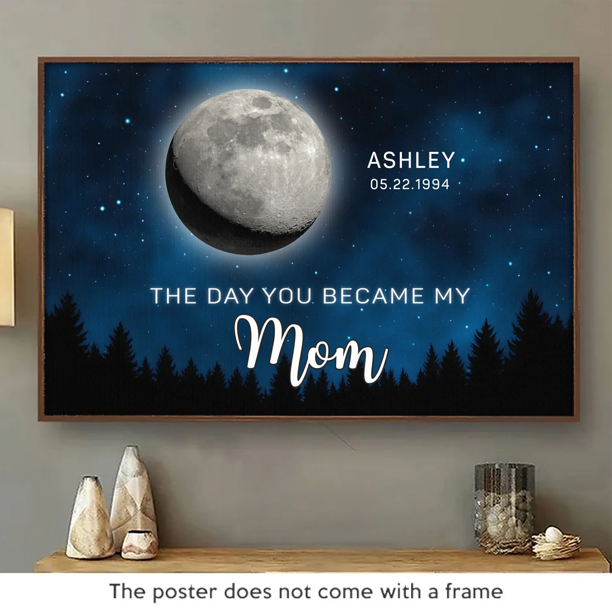 The Moon Glowed Brighter The Day You Became Mom - Family Personalized Custom Horizontal Poster - Mother's Day. Gift For Mom. Grandma