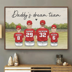 Daddy's Dream Team - Family Personalized Custom Horizontal Poster - Father's Day. Gift For Dad. Sport Lovers. Sport Players