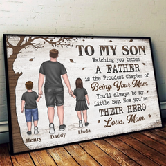 Now You Are Their Hero - Family Personalized Custom Horizontal Poster - Father's Day. Gift For Son