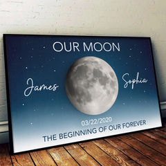 Custom Horizontal Poster - Personalized Anniversary Wedding Gifts For Husband And Wife. Him And Her - Under This Moon Our Story Began