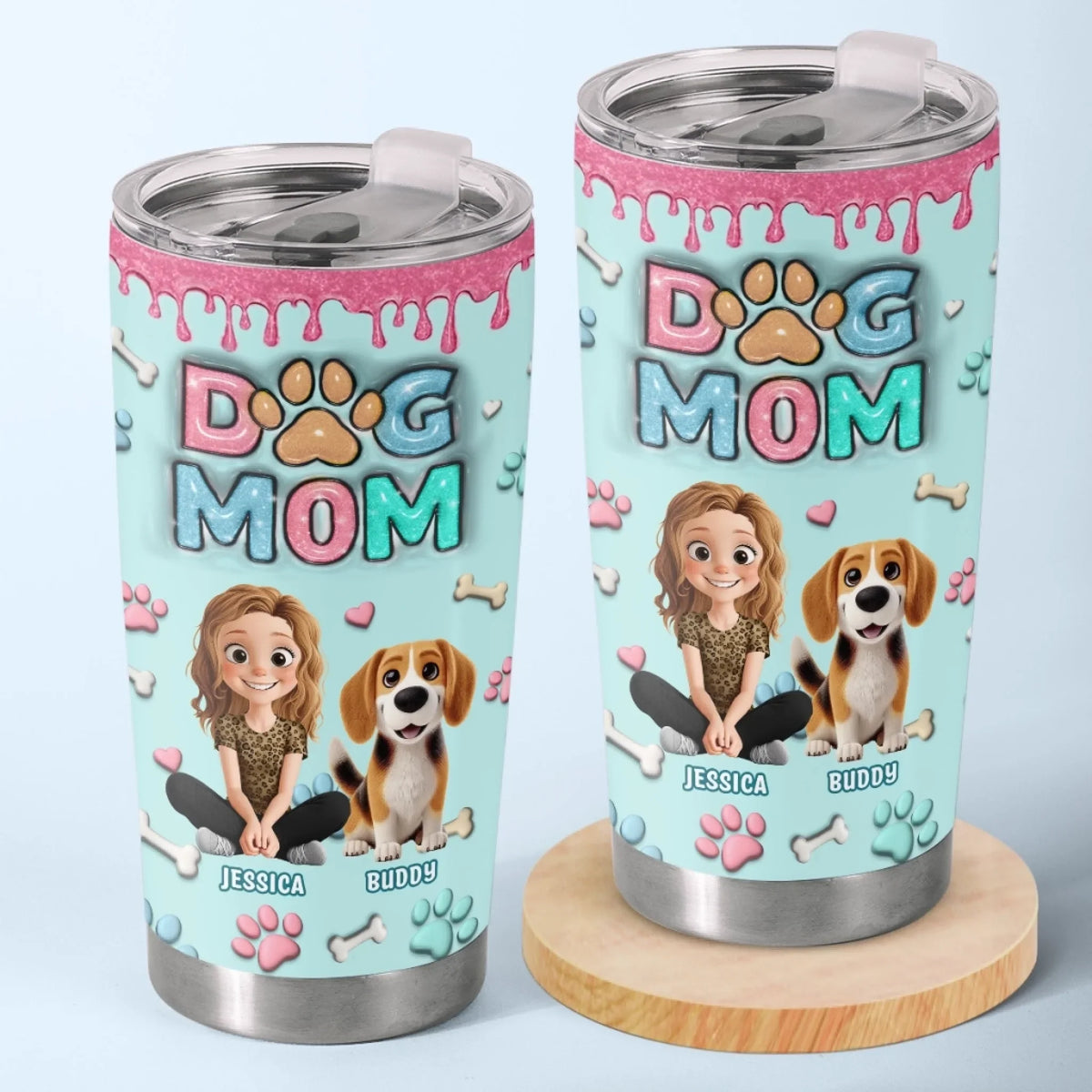 Custom 3D Inflated Effect Printed Tumbler - Personalized Birthday Gifts For Dog Lovers. Dog Dad And Mom - Messy Hair. Furry Hugs