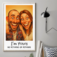 Custom Photo Funny Caricature Vertical Poster - Personalized Anniversary Wedding Gifts For Husband And Wife. Him And Her - Congratulations. You're Stuck With Me