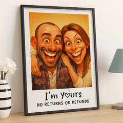 Custom Photo Funny Caricature Vertical Poster - Personalized Anniversary Wedding Gifts For Husband And Wife. Him And Her - Congratulations. You're Stuck With Me