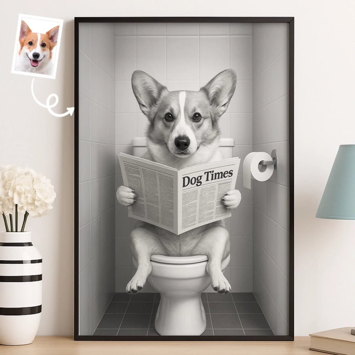Custom Photo Bathroom Vertical Poster - Personalized  Birthday Gifts For Dog Cat Lovers. Dog Dad And Mom. Cat Owners - Do Not Disturb. I'm Reading The Dog Times