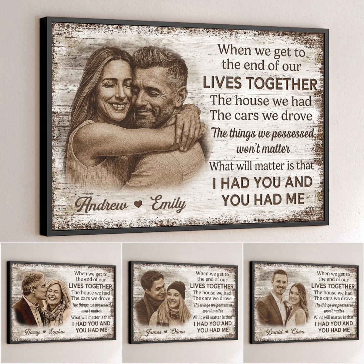 Custom Photo Horizontal Poster - Personalized Anniversary Wedding Gifts For Husband And Wife. Him And Her - Together We Feel Safe