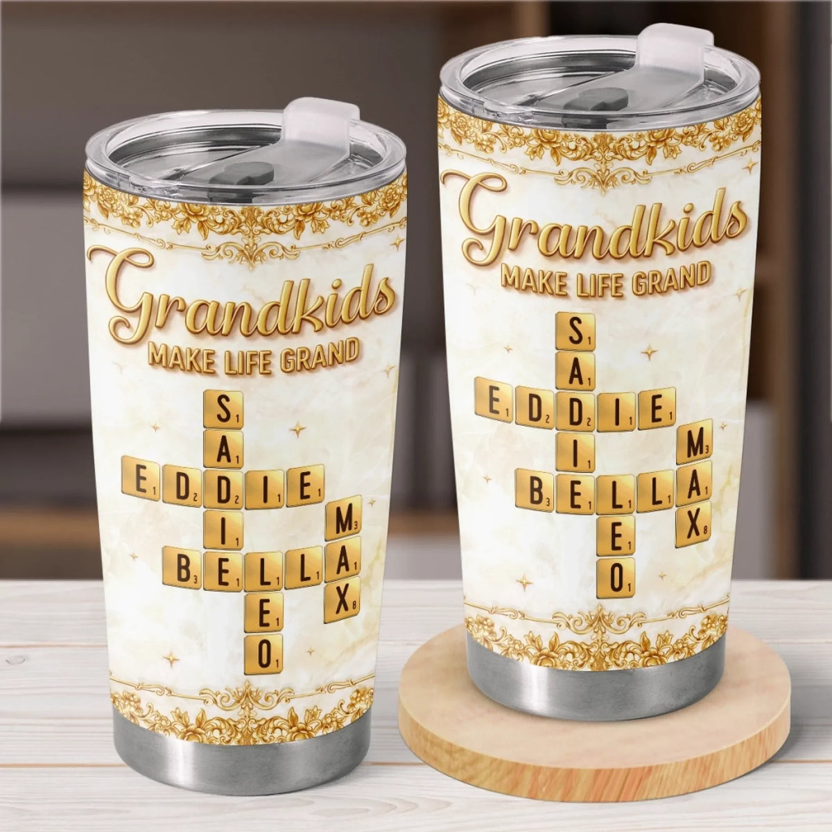 Custom Scrabble Tumbler - Personalized Mother's Day Birthday Gifts For Mom. Grandma - Queen Of Our Family