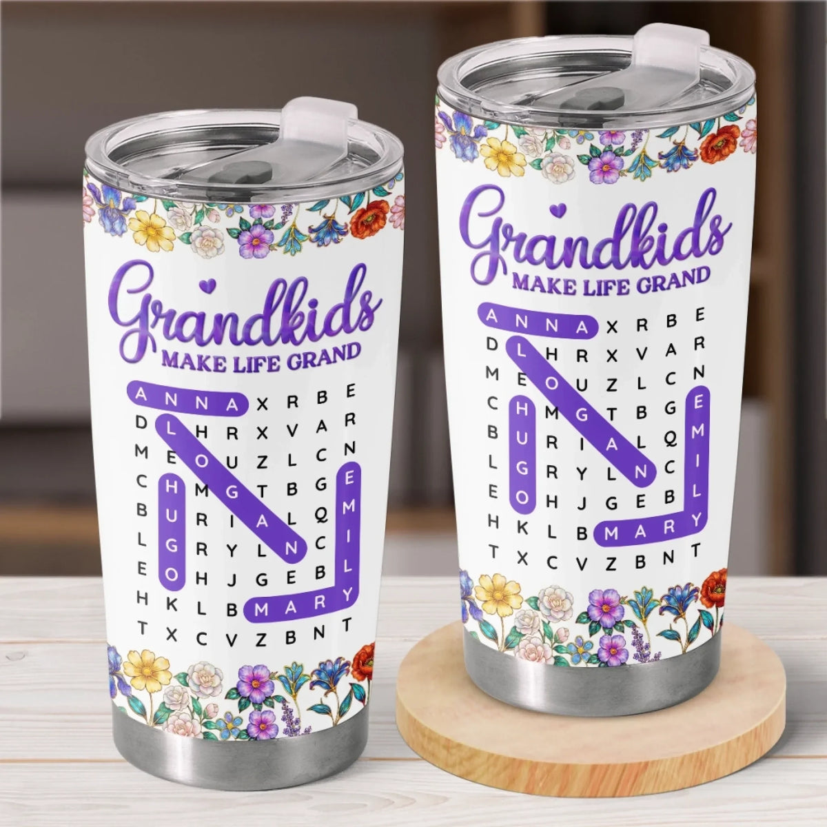 Custom Word Search Puzzle 3D Inflated Effect Printed Tumbler - Personalized Mother's Day Birthday Gifts For Mom. Grandma - Sweet Names. Sweeter Memories