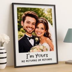 Custom Photo Funny Caricature Vertical Poster - Personalized Anniversary Wedding Gifts For Husband And Wife. Him And Her - Officially Stuck Together Forever