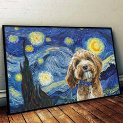 Custom Photo Horizontal Poster - Personalized Birthday Gifts For Dog Cat Lovers. Dog Dad And Mom. Cat Owners - Starry Night. Puppy Spotlight
