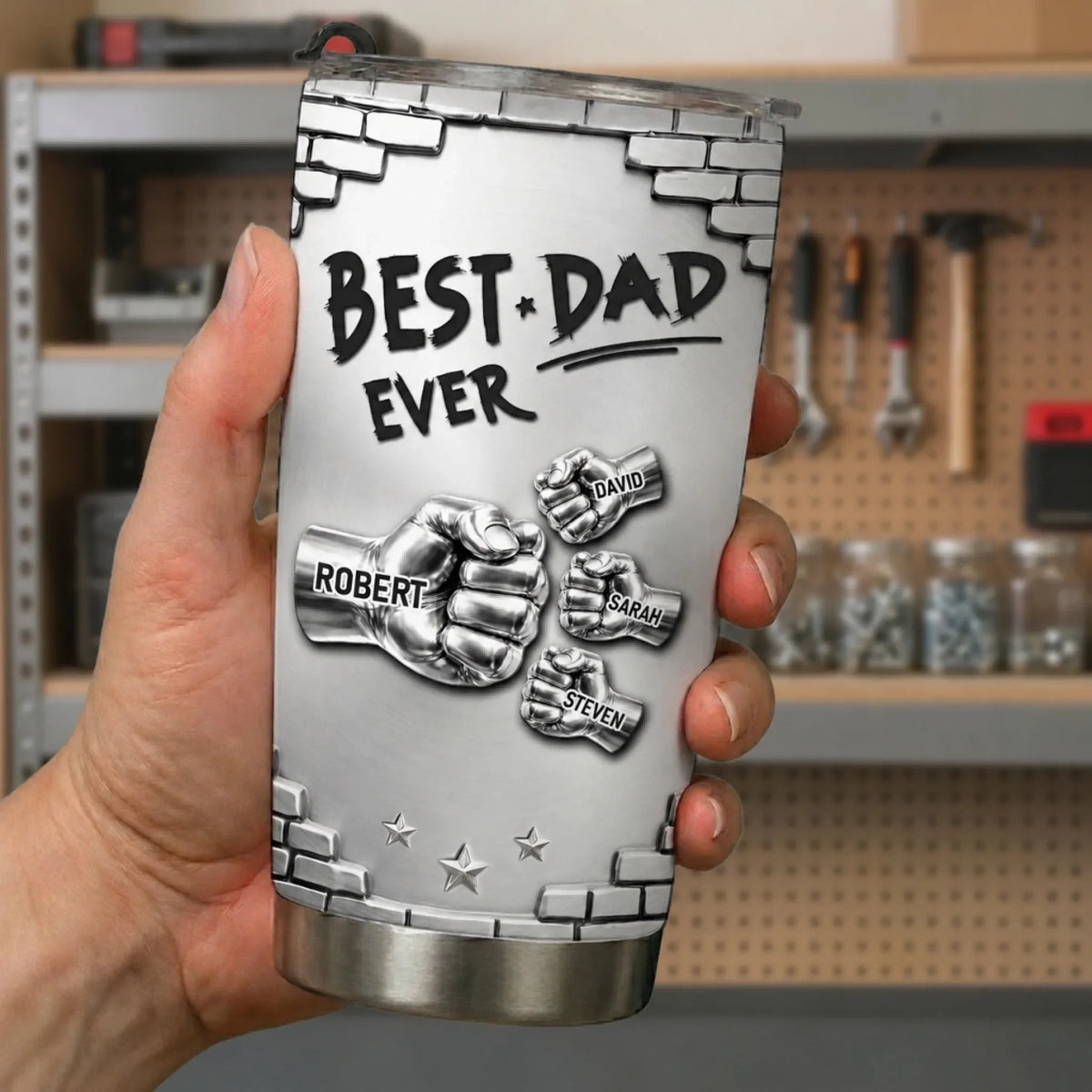 Custom 3D Inflated Effect Printed Tumbler - Personalized Father's Day Birthday Gifts For Dad. Grandpa - Strong Coffee. Strong Dad