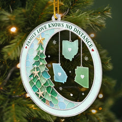 Custom Long Distance Acrylic Ornament - Connected By Heart Never Apart