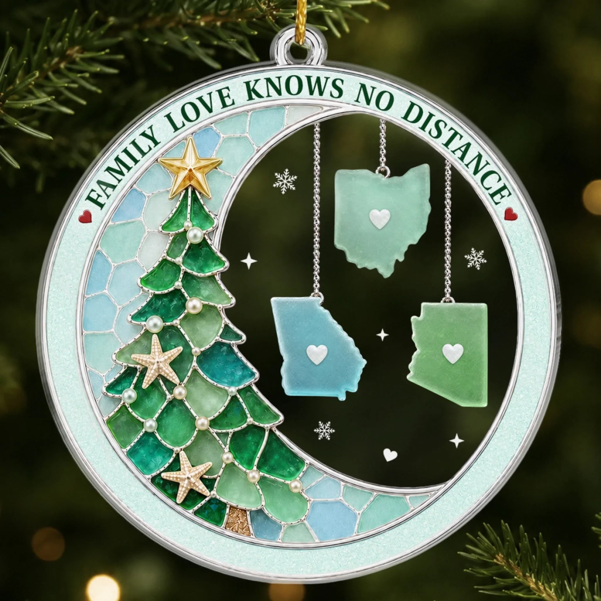 Custom Long Distance Acrylic Ornament - Connected By Heart Never Apart
