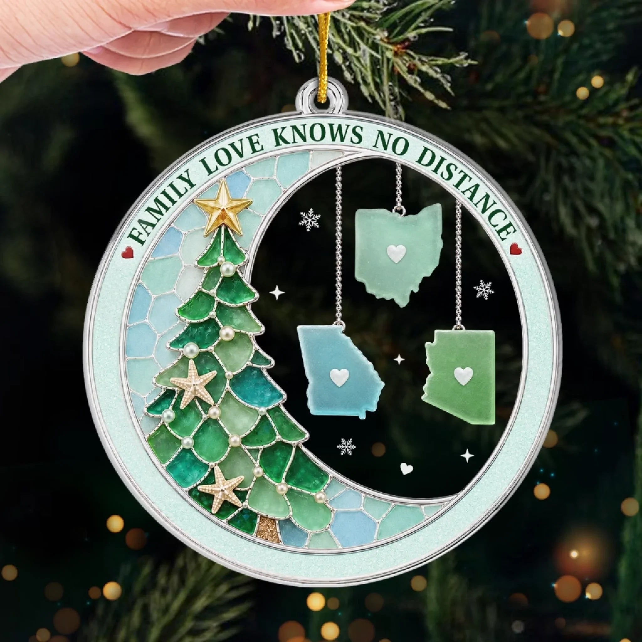 Custom Long Distance Acrylic Ornament - Connected By Heart Never Apart
