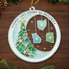 Custom Long Distance Acrylic Ornament - Connected By Heart Never Apart