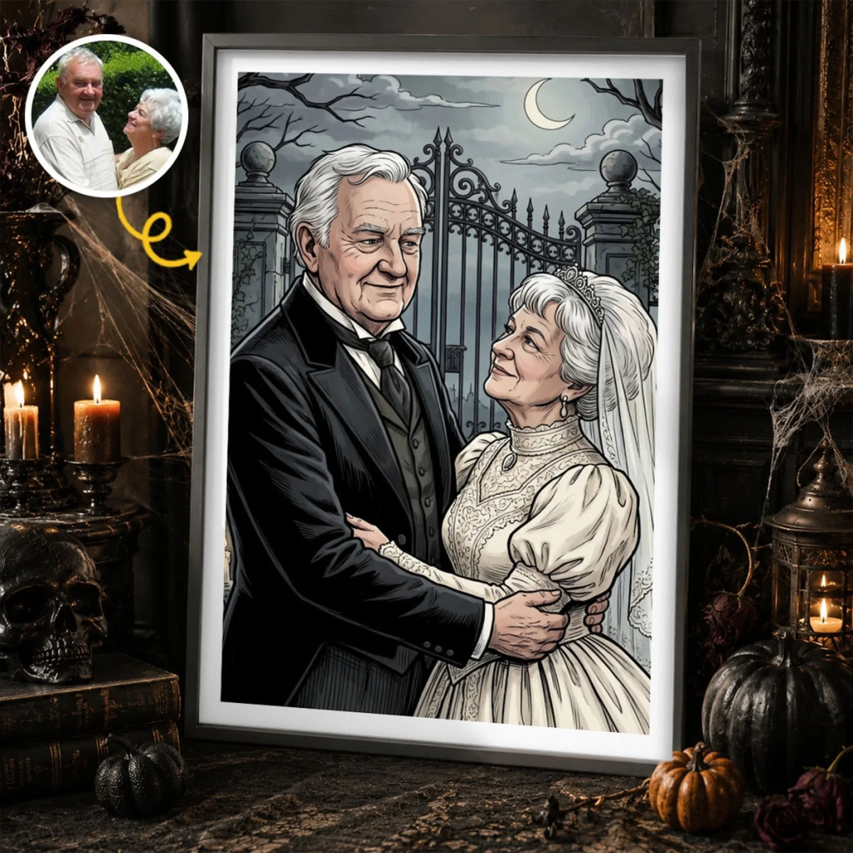 Custom Photo Gothic Vertical Poster - Personalized Halloween Anniversary Wedding Gifts For Husband And Wife. Him And Her - Our Gothic Portrait