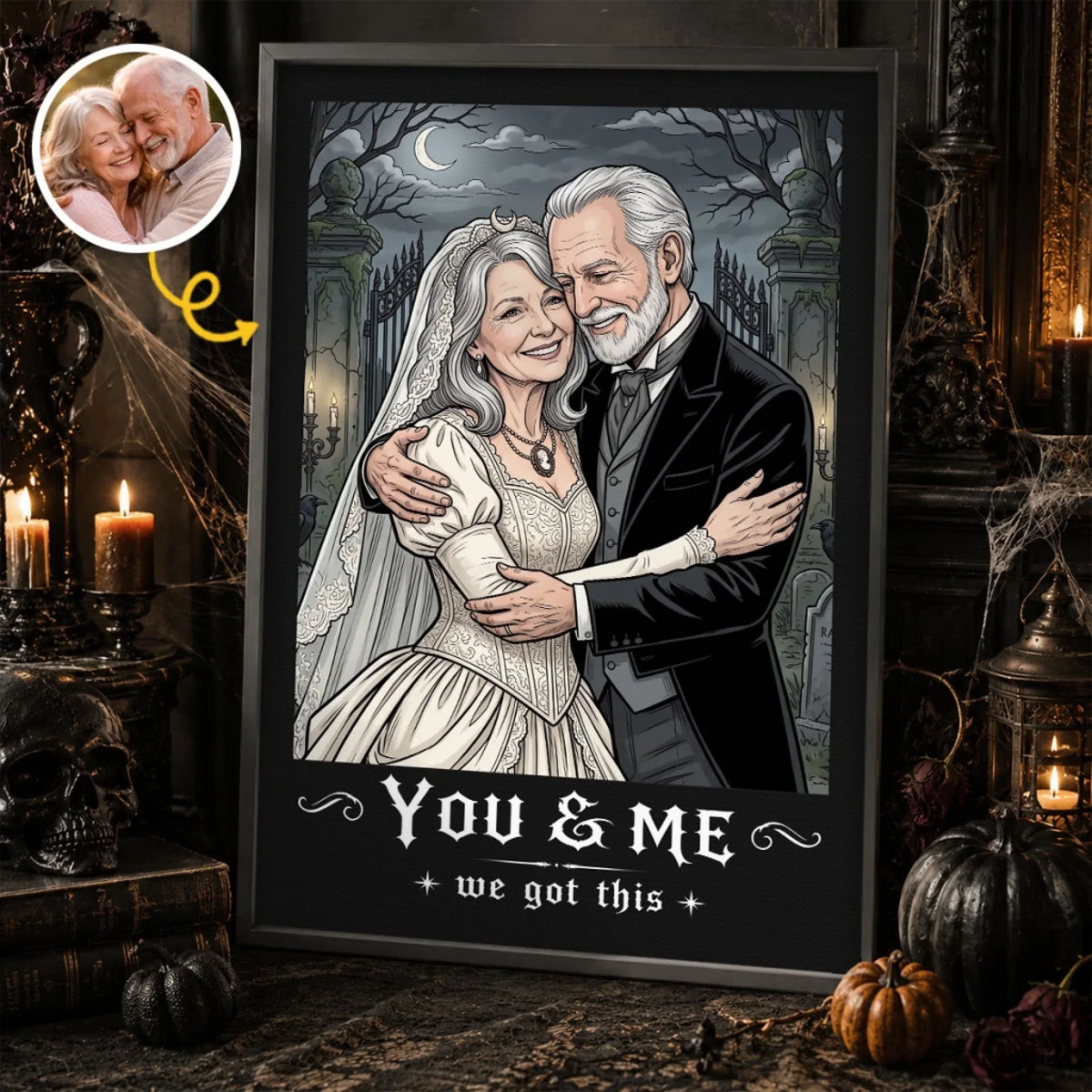 Custom Photo Gothic Vertical Poster - Personalized Halloween Anniversary Wedding Gifts For Husband And Wife. Him And Her - Hauntingly Sweet Love