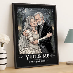 Custom Photo Gothic Vertical Poster - Personalized Halloween Anniversary Wedding Gifts For Husband And Wife. Him And Her - Hauntingly Sweet Love