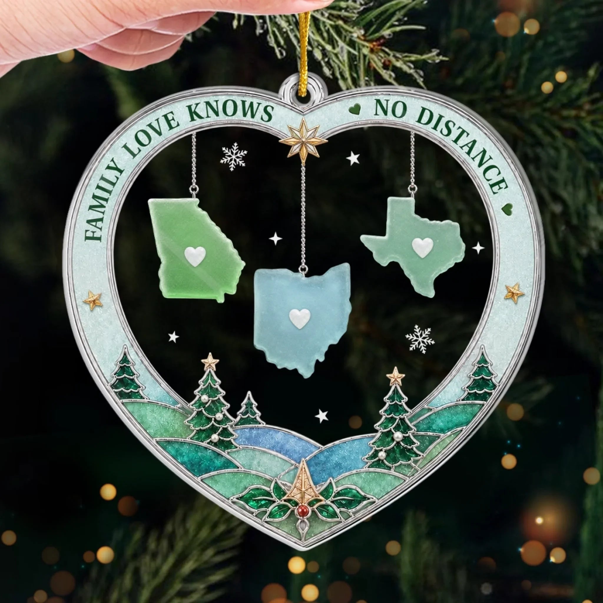Custom Long Distance Acrylic Ornament - Family Ties Us Together