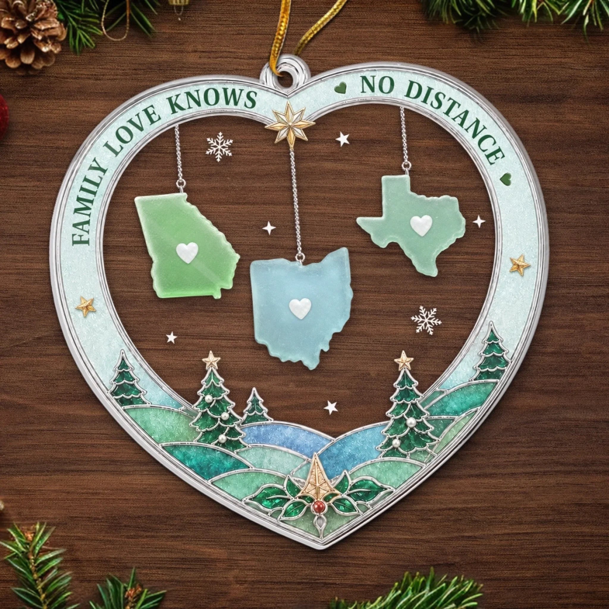 Custom Long Distance Acrylic Ornament - Family Ties Us Together