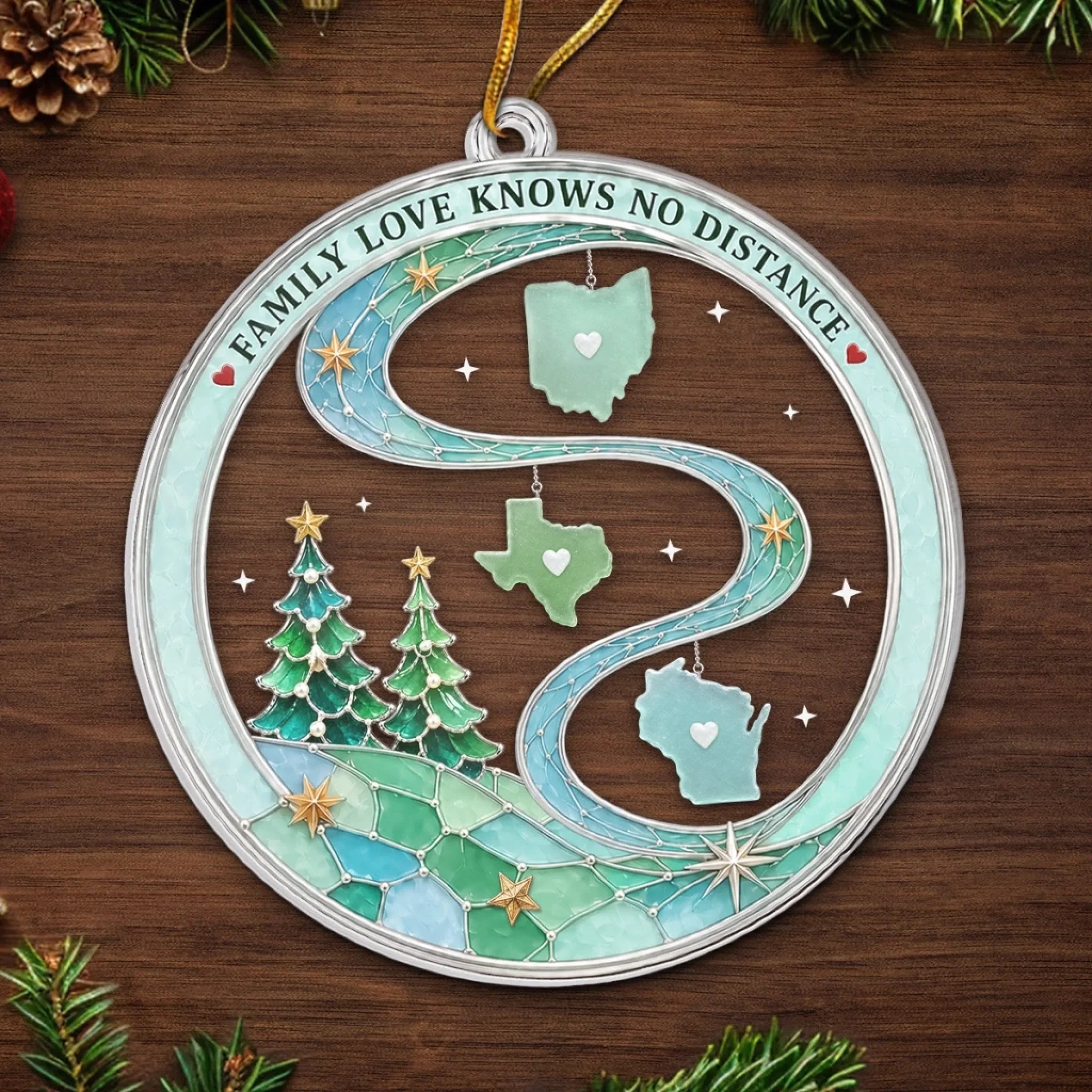 Custom Long Distance Acrylic Ornament - Our Hearts Are Connected