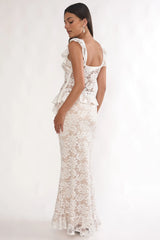 Kelina Ruffle Hem Lace Maxi Skirt White