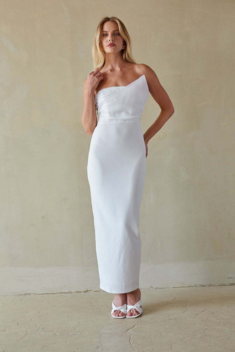 Odessa Asymmetrical Neck Strapless Maxi Dress