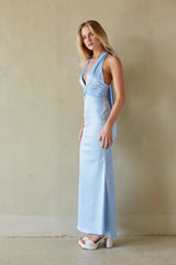 Sage Satin Halter Maxi Dress