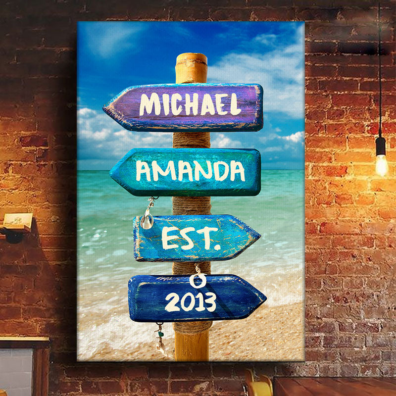 Love You To The Beach And Back - Couple Personalized Custom Vertical Canvas - Gift For Husband Wife. Anniversary
