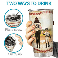 Behind Every Baseball Player Is A Baseball Mom - Family Personalized Custom Tumbler - Gift For Family Members