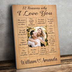 Custom Photo 12 Reasons Why I Love You - Couple Personalized Custom Vertical Canvas - Gift For Husband Wife. Anniversary