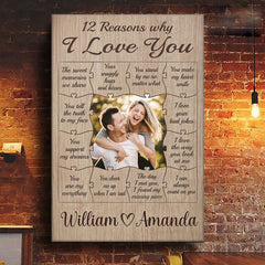 Custom Photo 12 Reasons Why I Love You - Couple Personalized Custom Vertical Canvas - Gift For Husband Wife. Anniversary