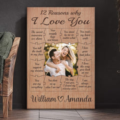 Custom Photo 12 Reasons Why I Love You - Couple Personalized Custom Vertical Canvas - Gift For Husband Wife. Anniversary