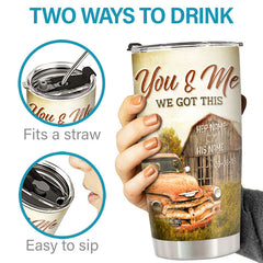 God Blessed The Broken Road - Couple Personalized Custom Tumbler - Gift For Husband Wife. Anniversary